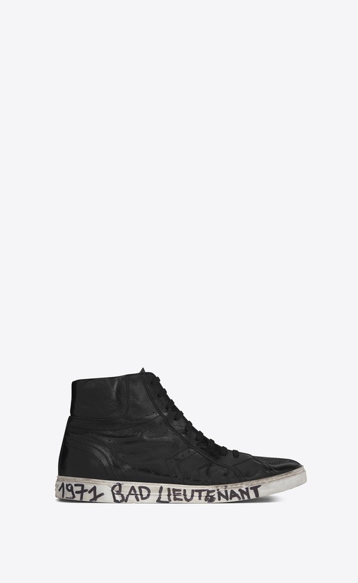 SAINT LAURENT High top sneakers Herren joe halbhoher Sneaker aus schwarzem, abgenutztem Moroder-Leder a_V4